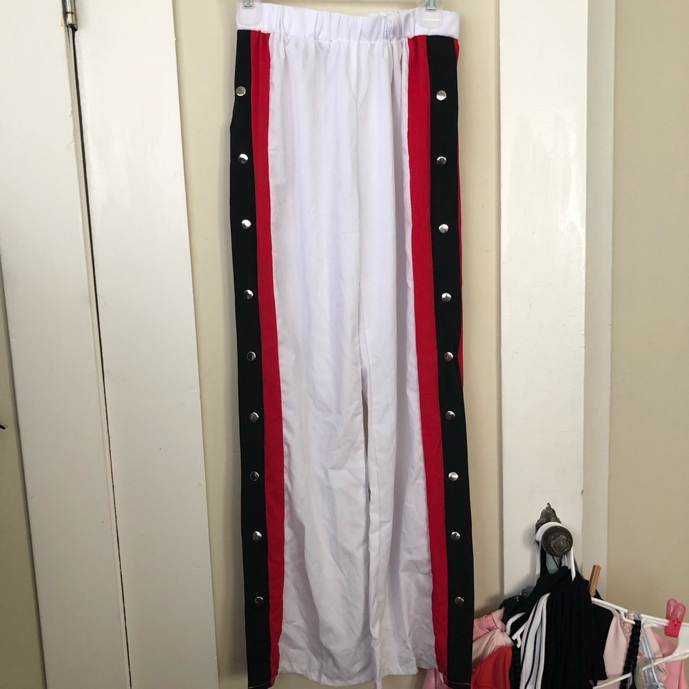 White Red Black Button Up Straight Pants